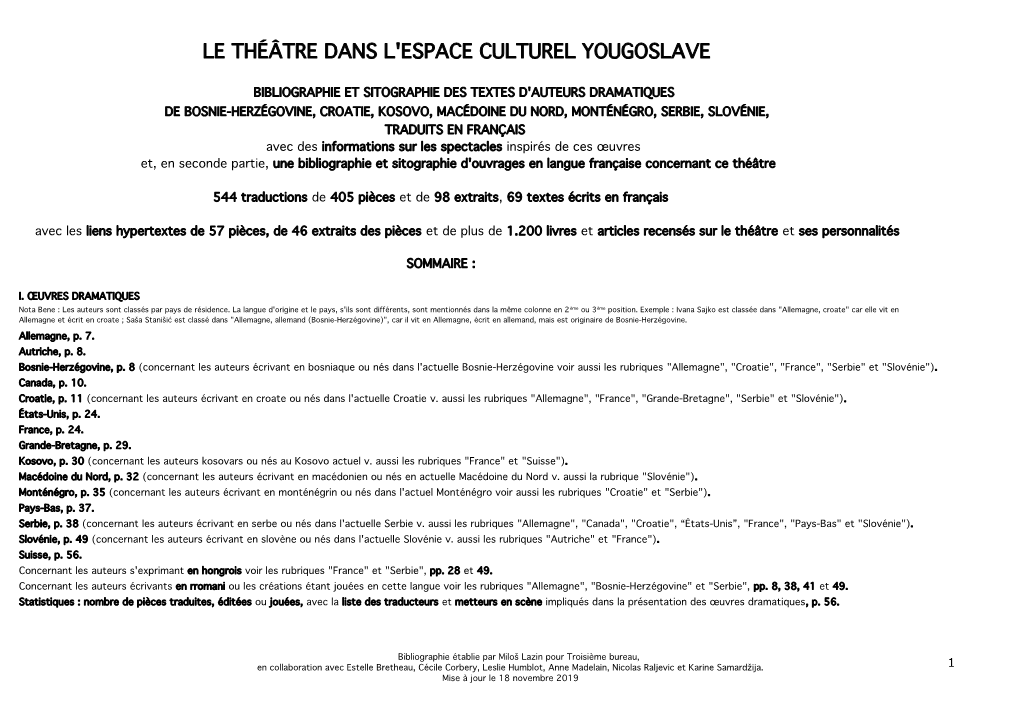 Le Théâtre Dans L'espace Culturel Yougoslave