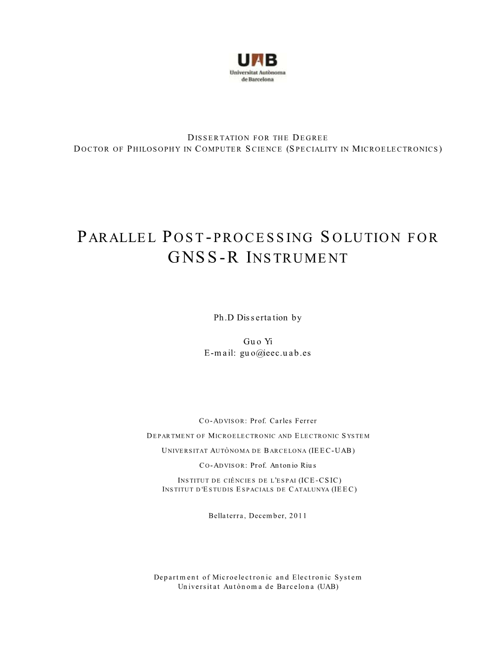 Parallel Post-Processing Solution for Gnss-R Instrument