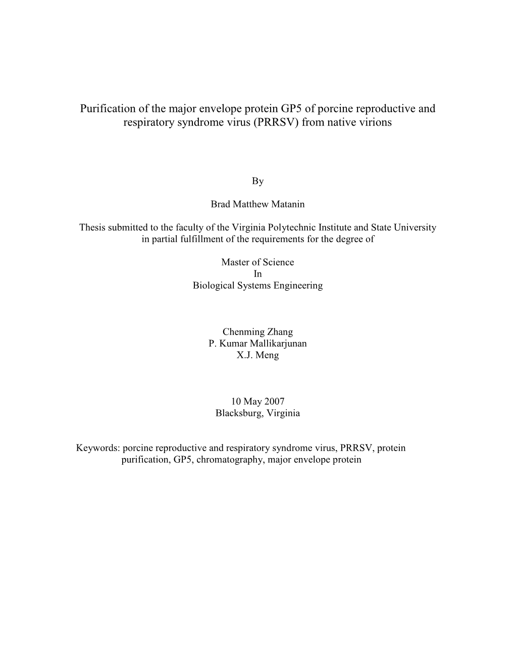 Purification of the Major Envelope Protein GP5 of Porcine Reproductive and Respiratory Syndrome Virus (PRRSV) from Native Virions