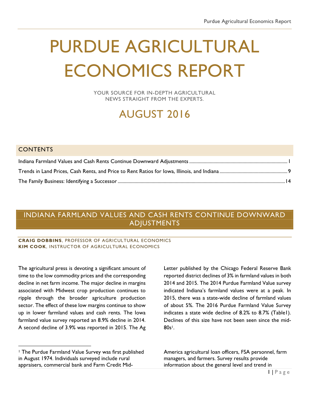 Purdue Agricultural Economics Report