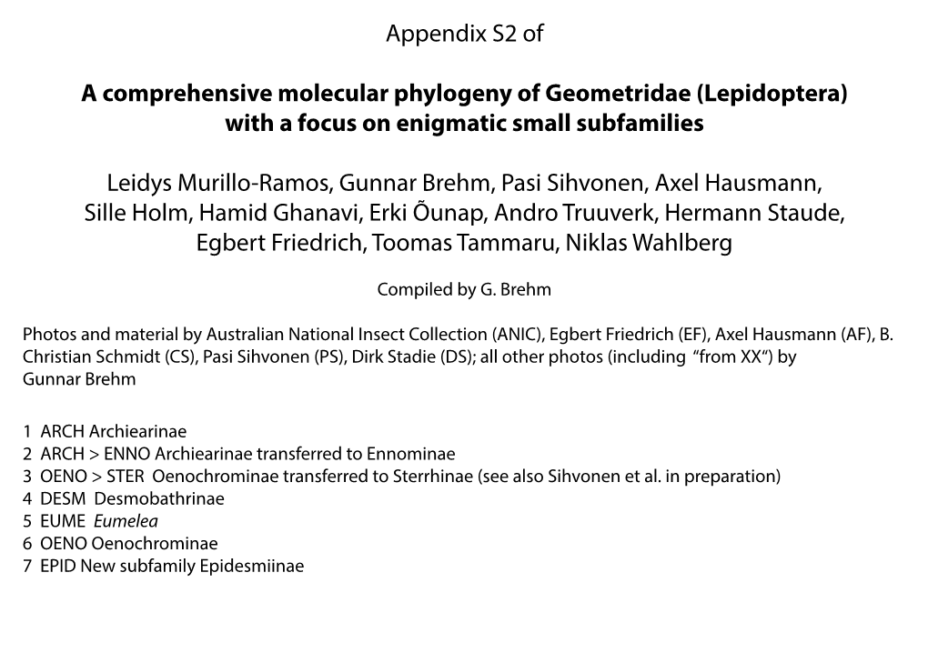 Appendix S2 of a Comprehensive Molecular Phylogeny of Geometridae