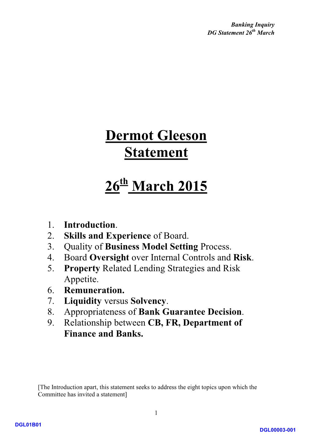 Dermot Gleeson Statement 26 March 2015