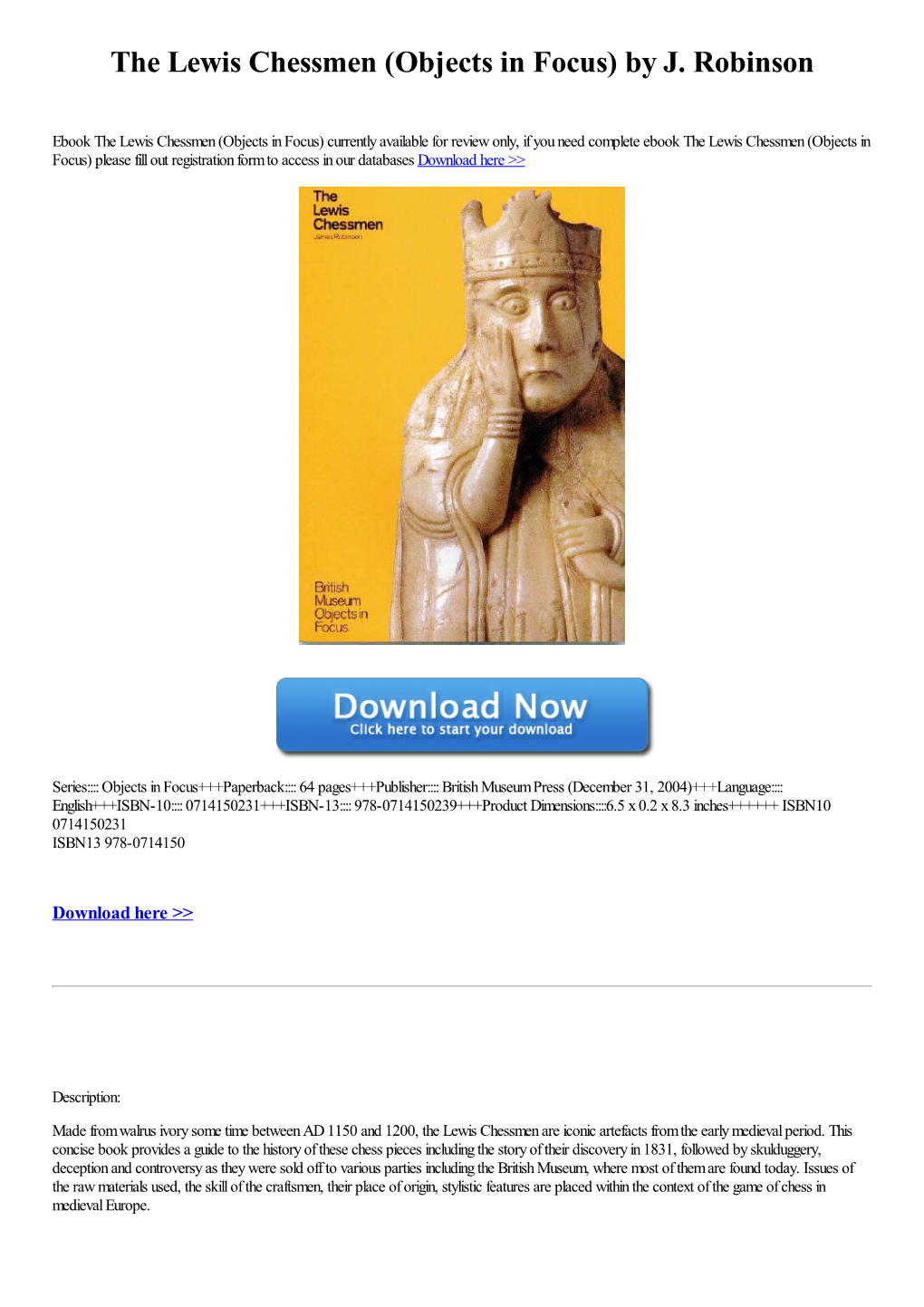 The Lewis Chessmen (Objects in Focus) by J