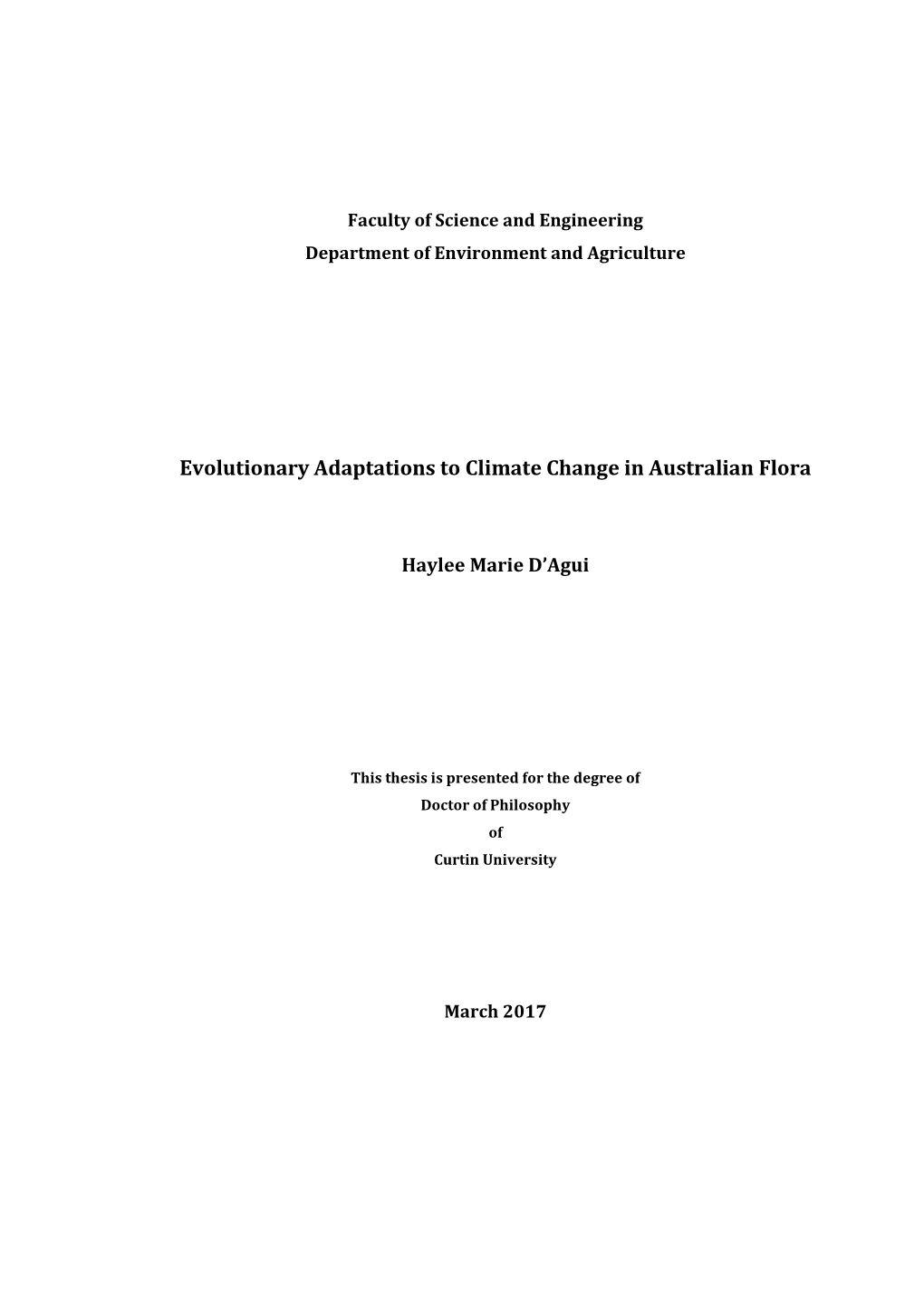 Evolutionary Adaptations to Climate Change in Australian Flora