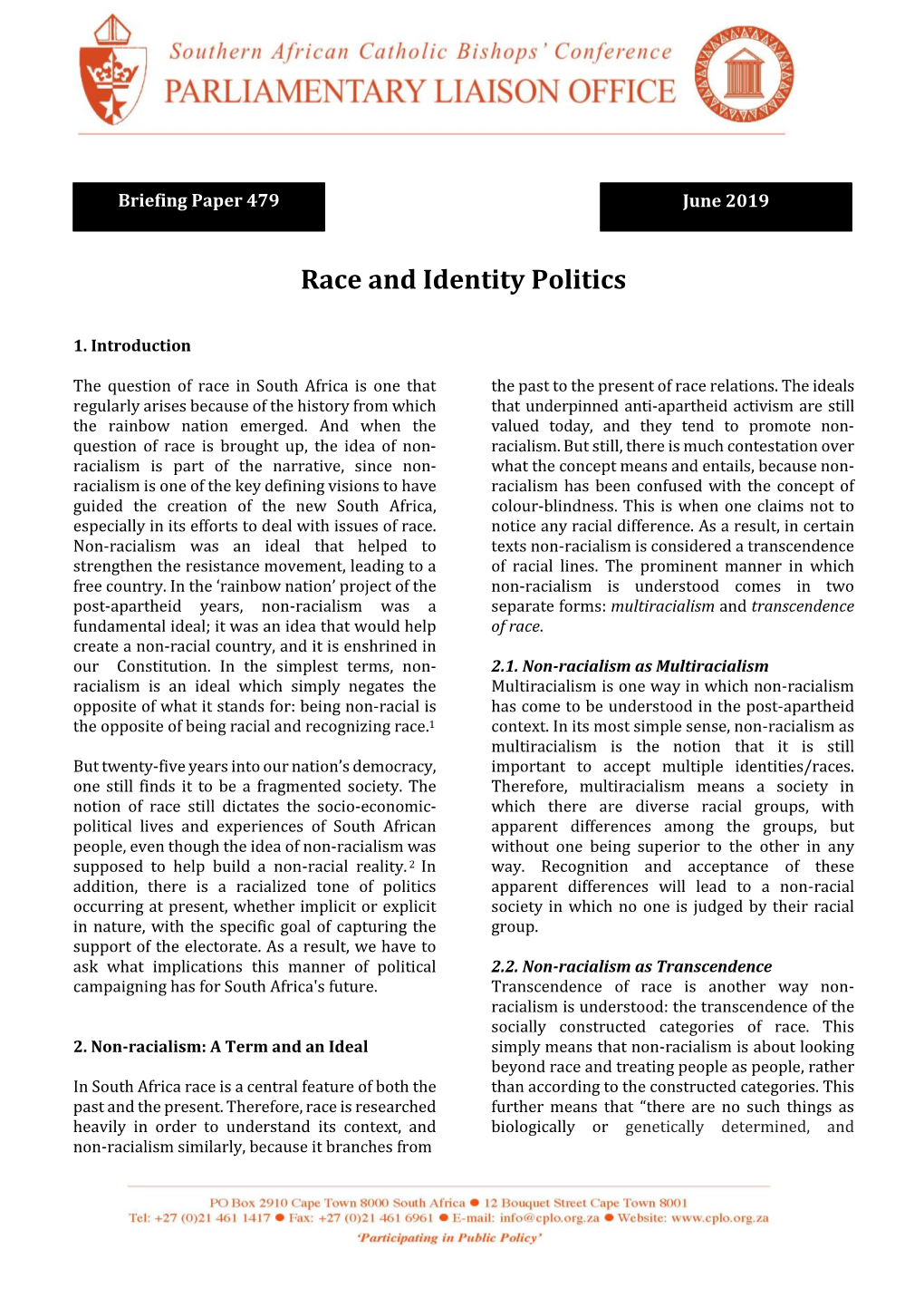 BP 479 Race and Identity Politics
