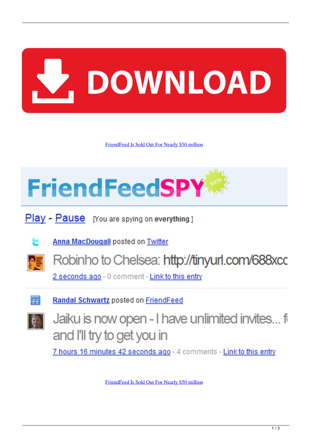 Friendfeed Is Sold out for Nearly 50Million