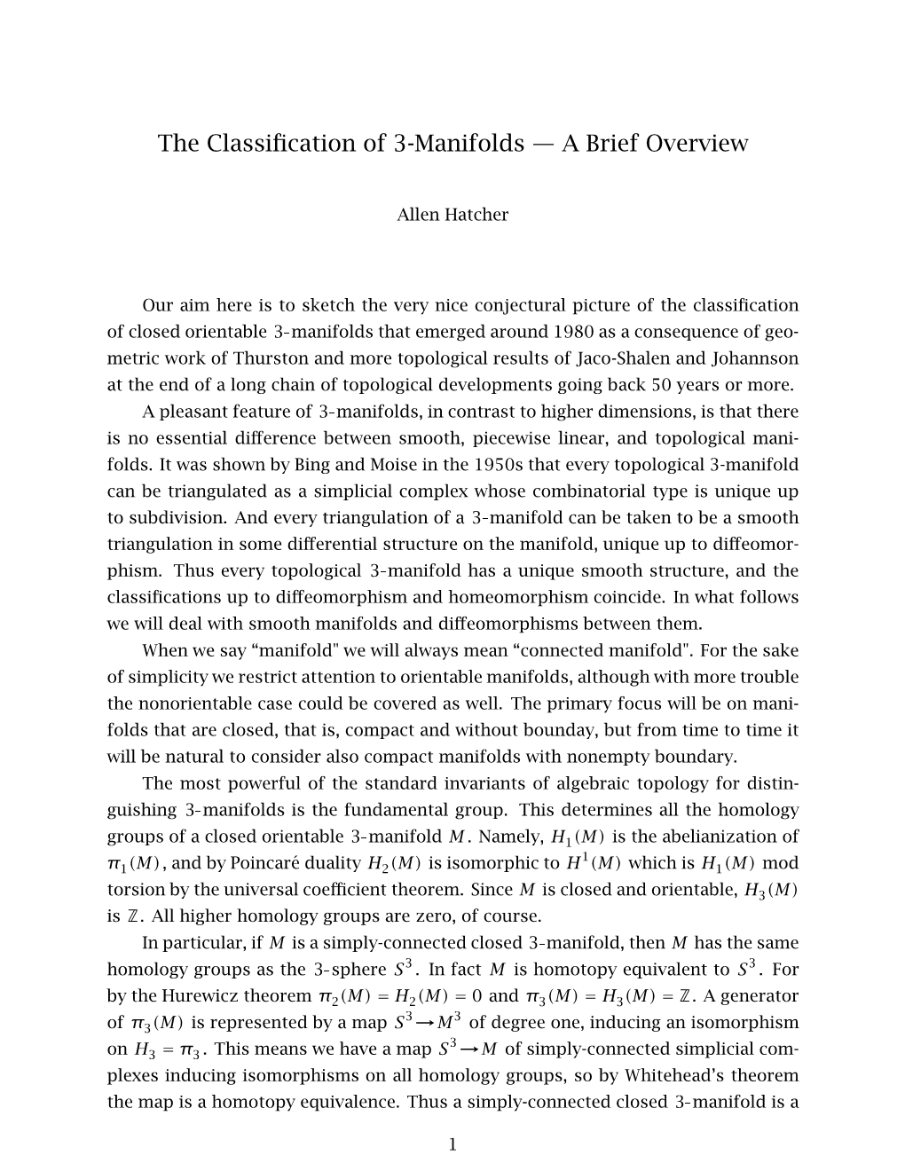 The Classification of 3-Manifolds — a Brief Overview