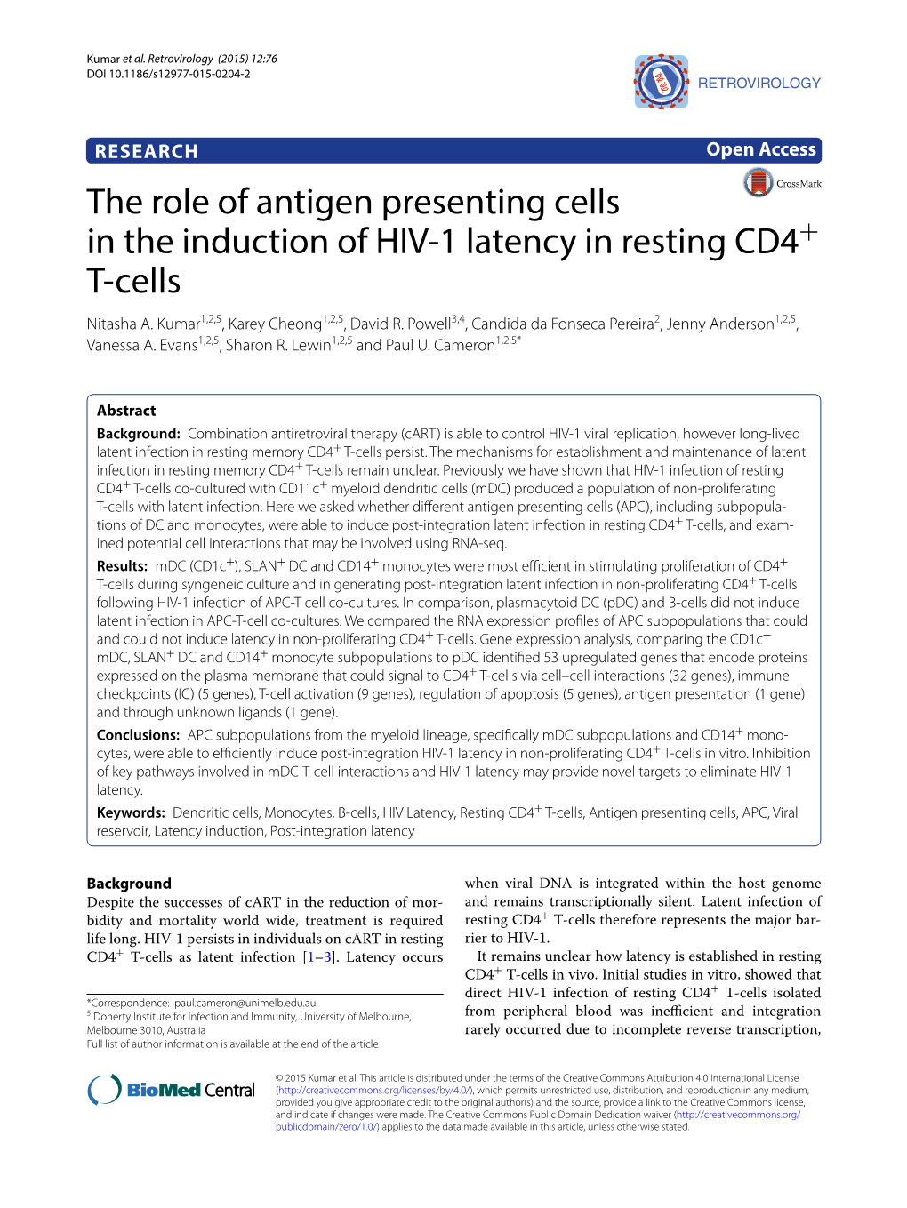 The Role of Antigen Presenting Cells in the Induction of HIV-1 Latency in Resting CD4(+) T-Cells