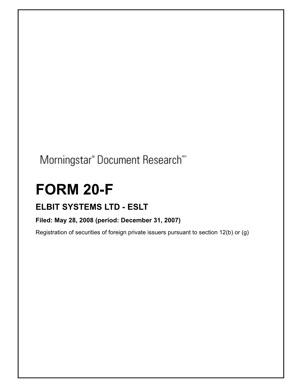 Form 20-F Elbit Systems