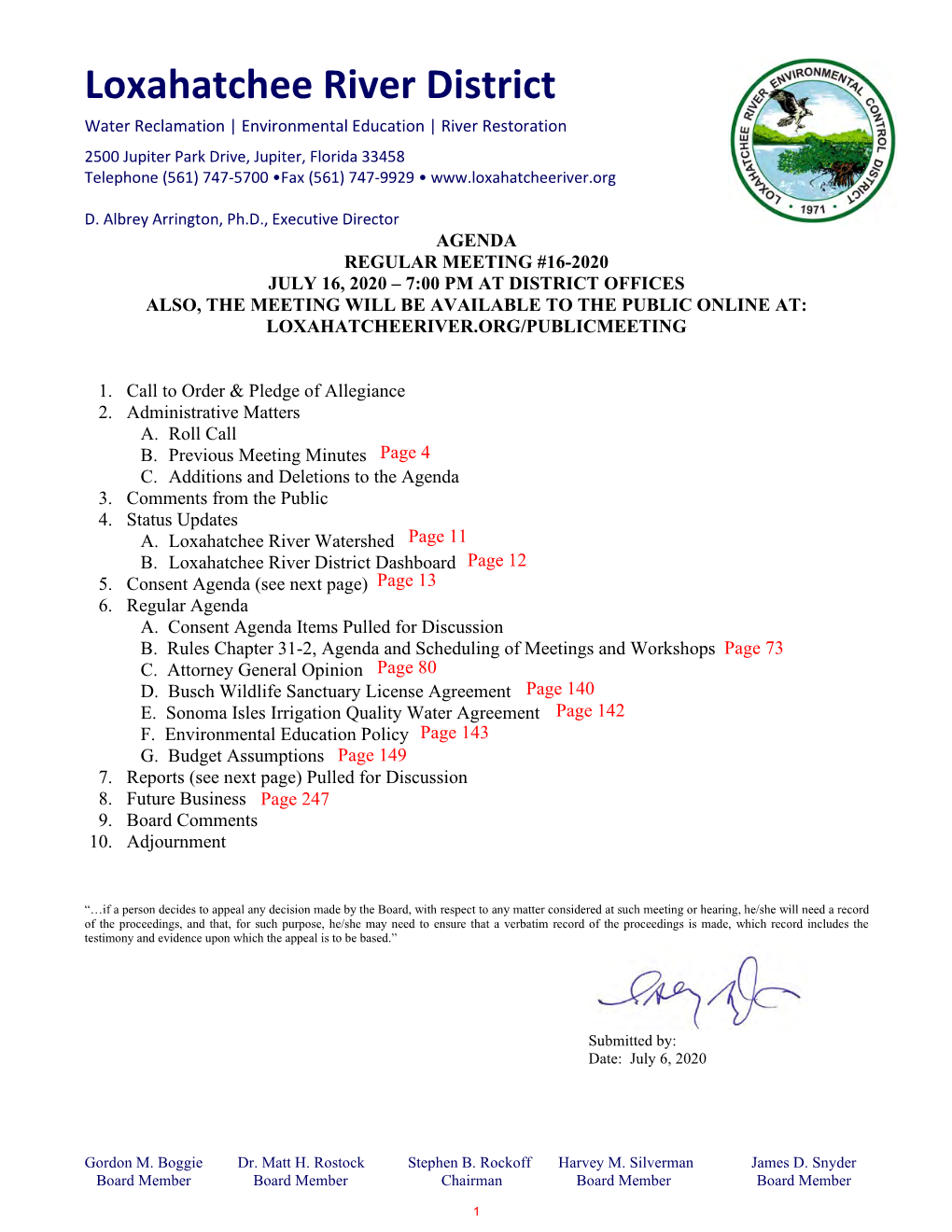 Loxahatchee River Environmental Control District Public Hearing – Minutes June 18, 2020