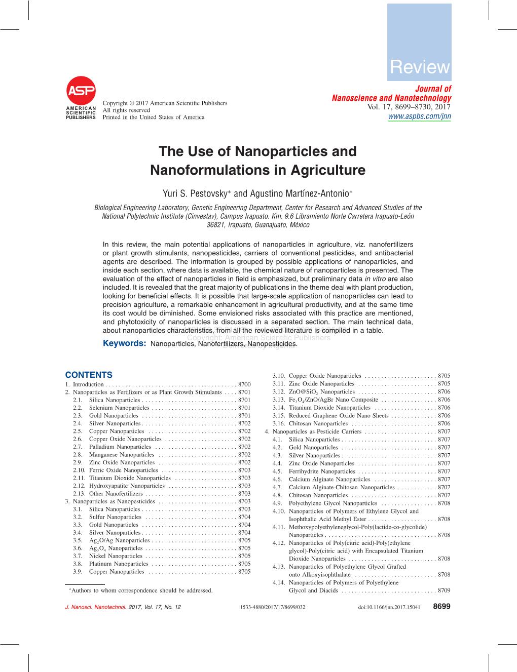 The Use of Nanoparticles and Nanoformulations in Agriculture