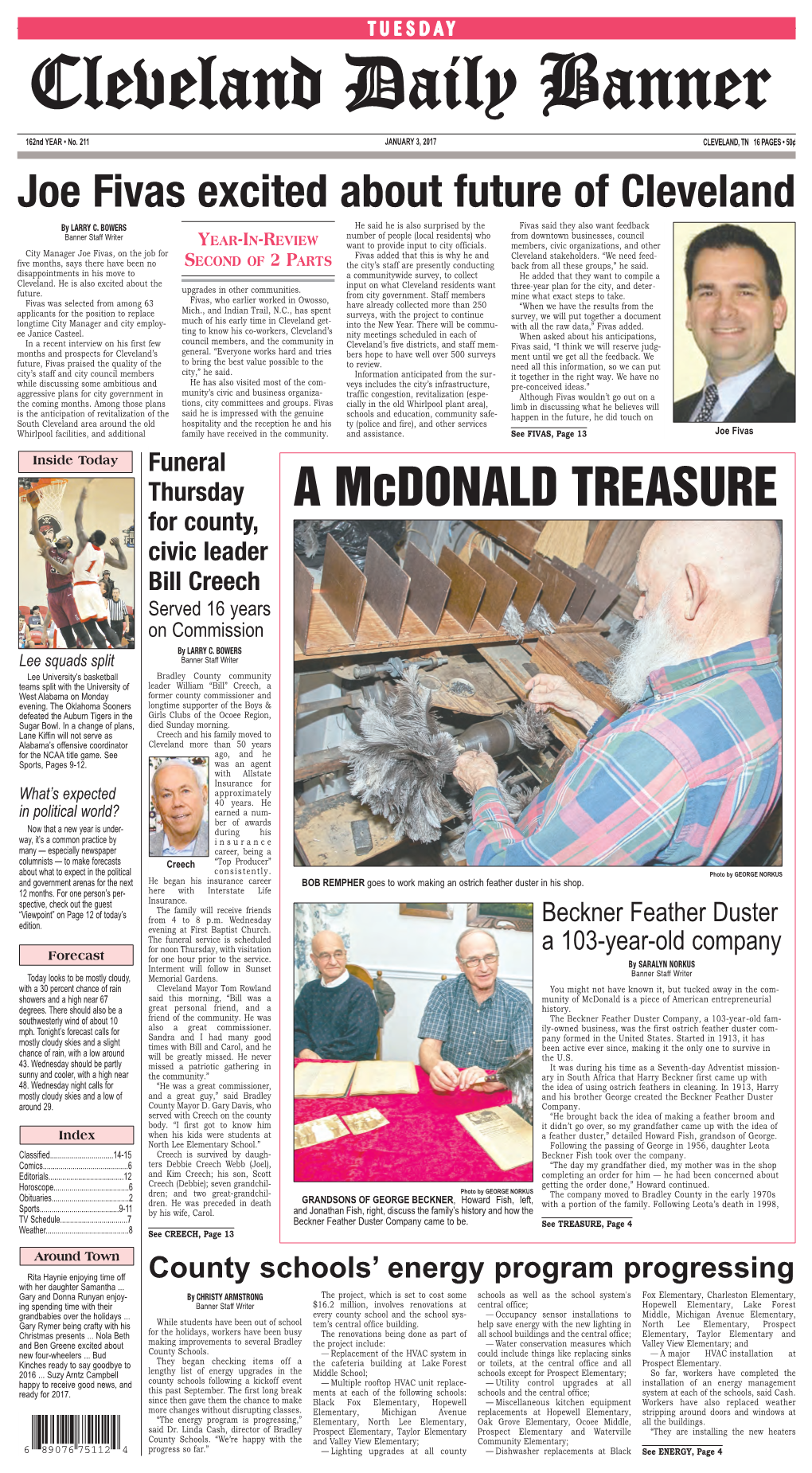 A Mcdonald TREASURE for County, Civic Leader Bill Creech Served 16 Years on Commission by LARRY C