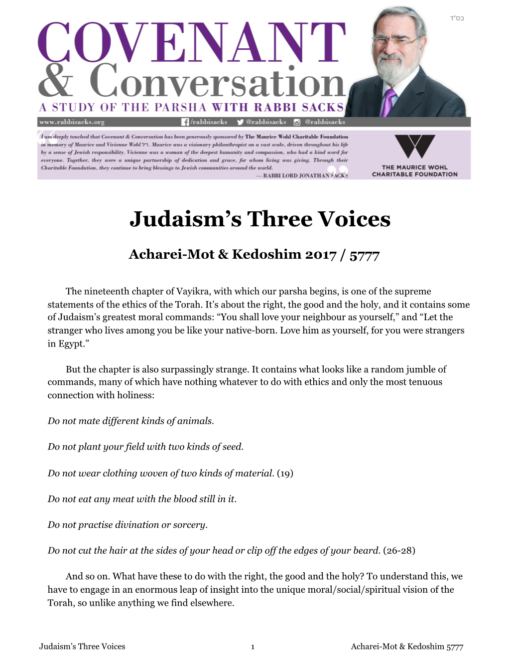 Judaism's Three Voices