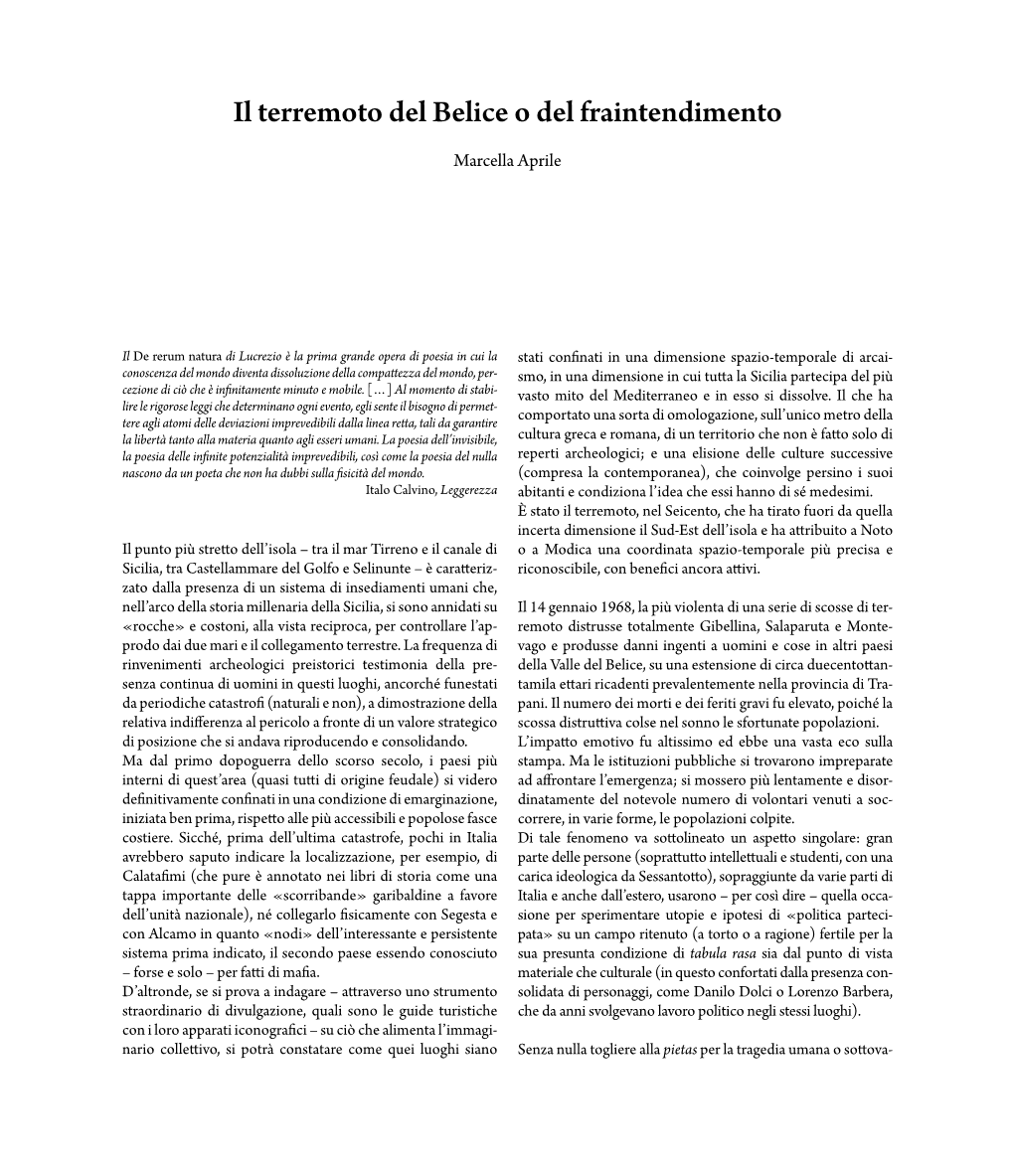 Il Terremoto Del Belice O Del Fraintendimento