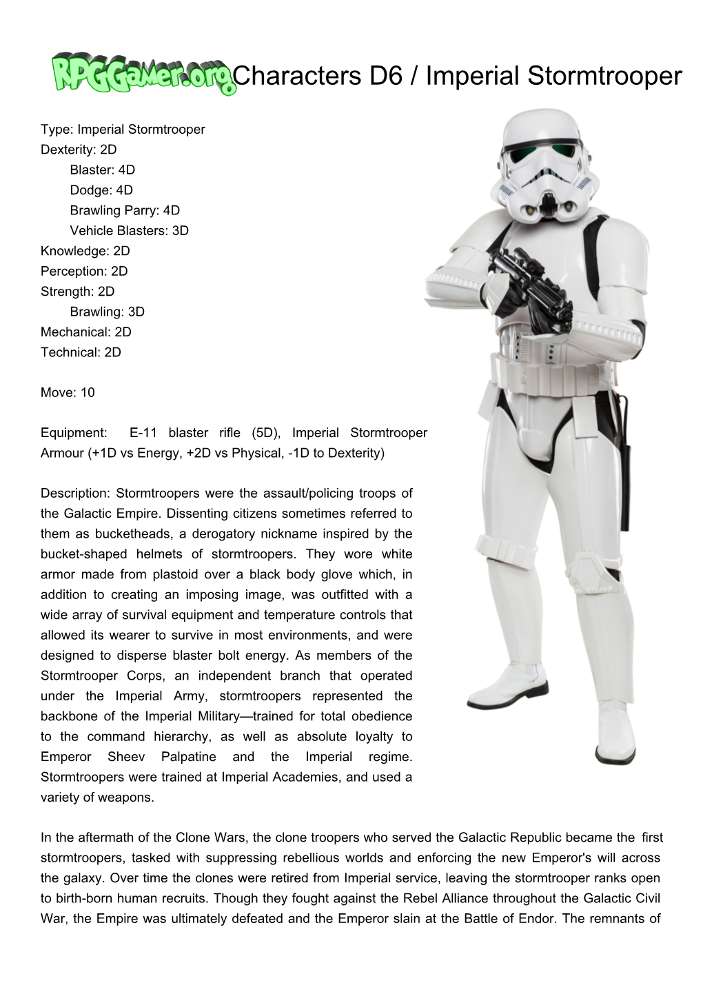 Rpggamer.Org (Characters D6 / Imperial Stormtrooper) Printer