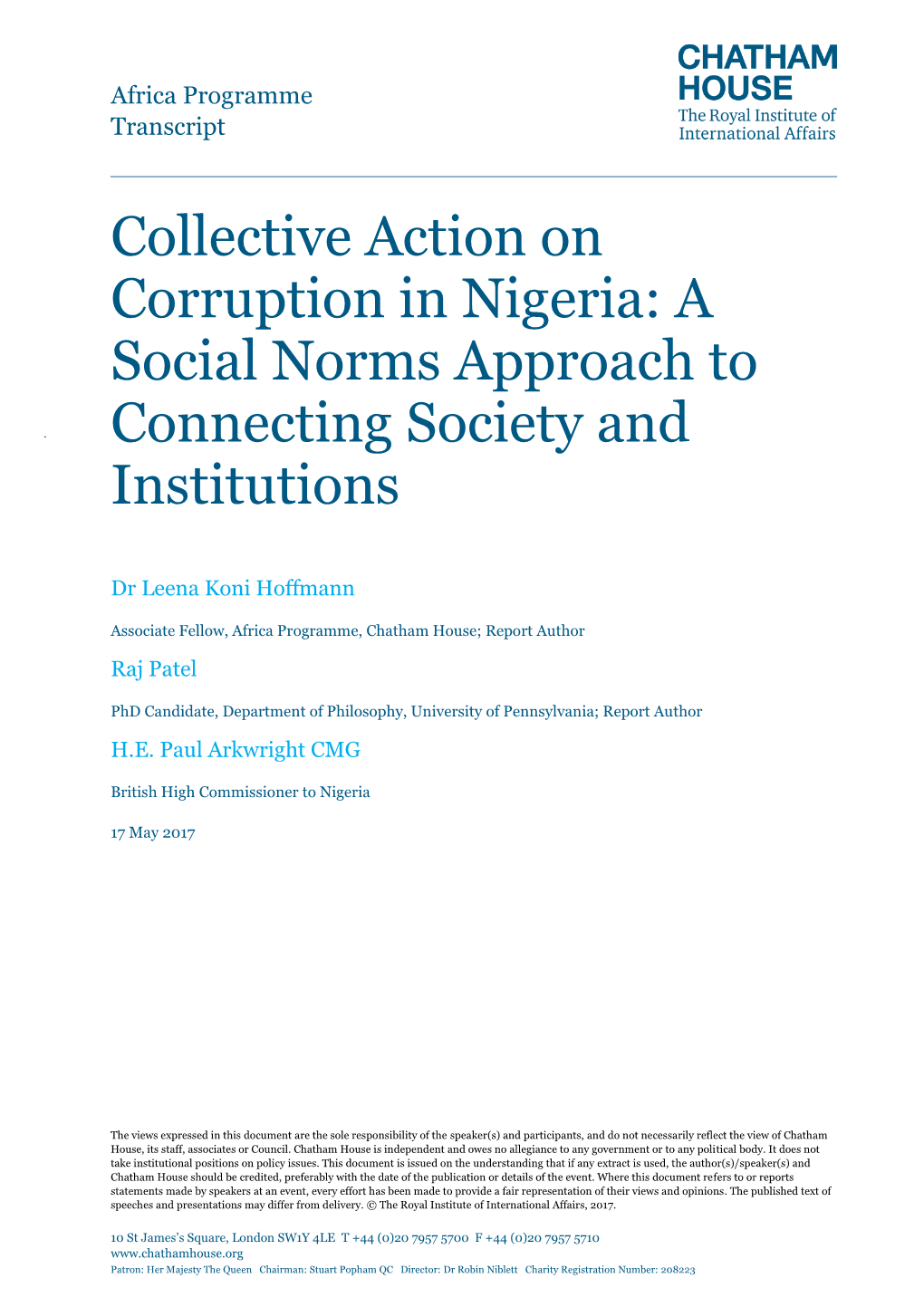 Collective Action on Corruption in Nigeria: a Social Norms Approach to Connecting Society and Institutions