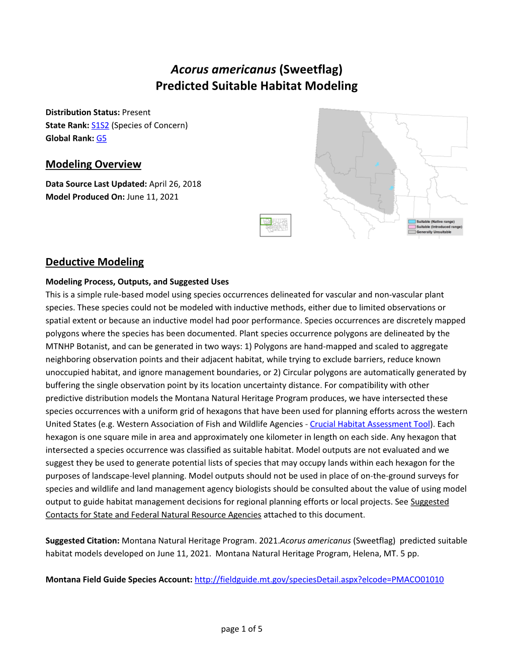 Acorus Americanus (Sweetflag) Predicted Suitable Habitat Modeling