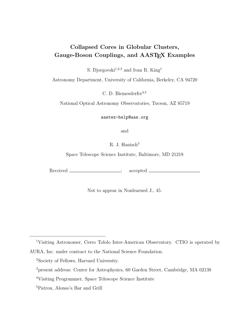 Collapsed Cores in Globular Clusters, Gauge-Boson Couplings, and AASTEX Examples