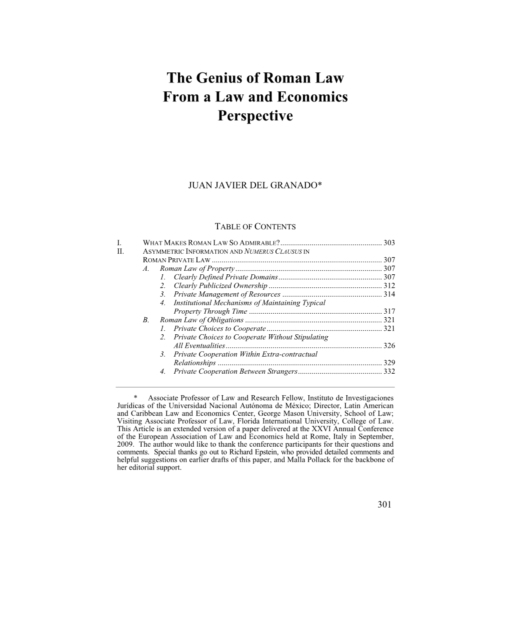 The Genius of Roman Law from a Law and Economics Perspective