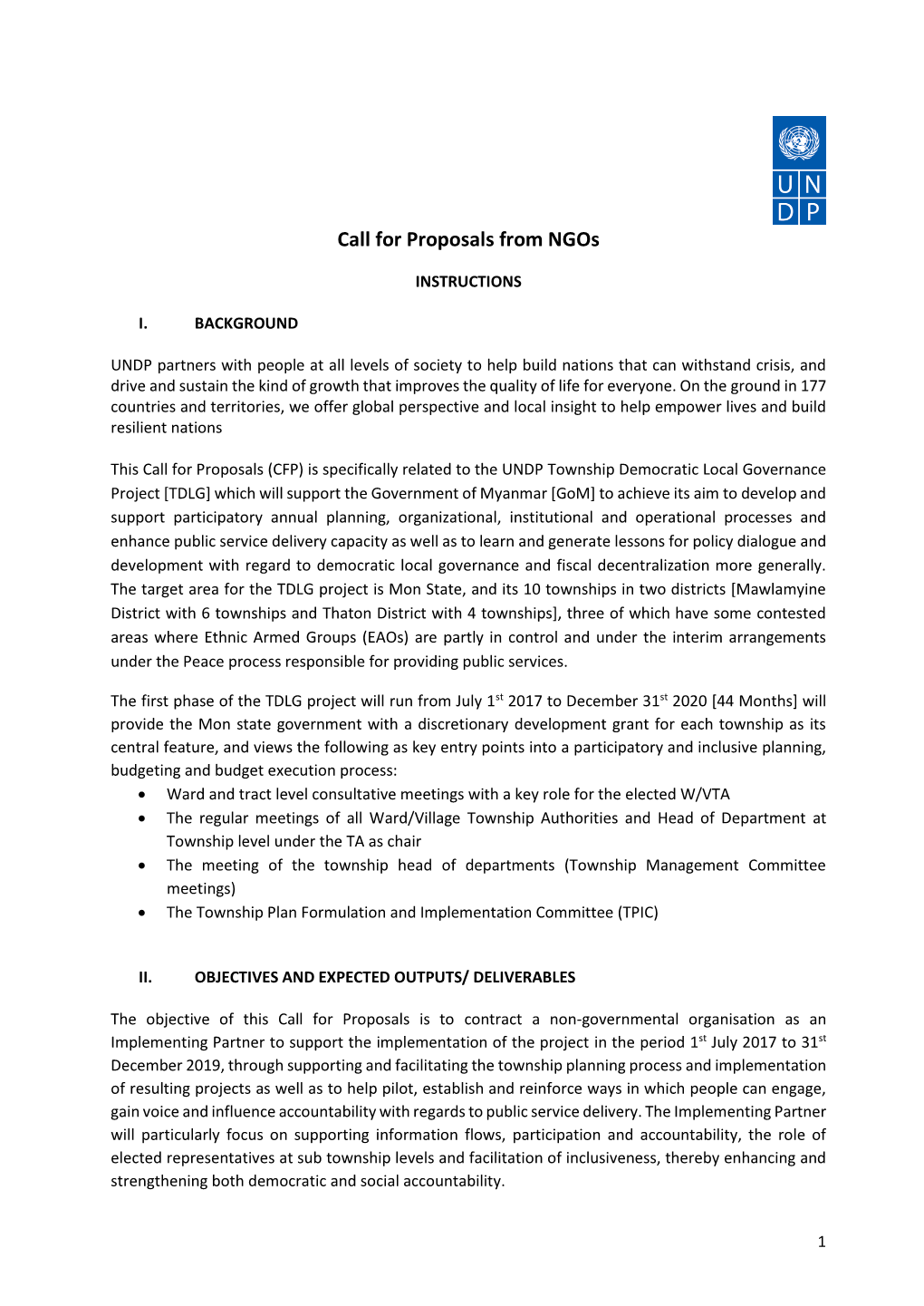 Call for Proposals from Ngos