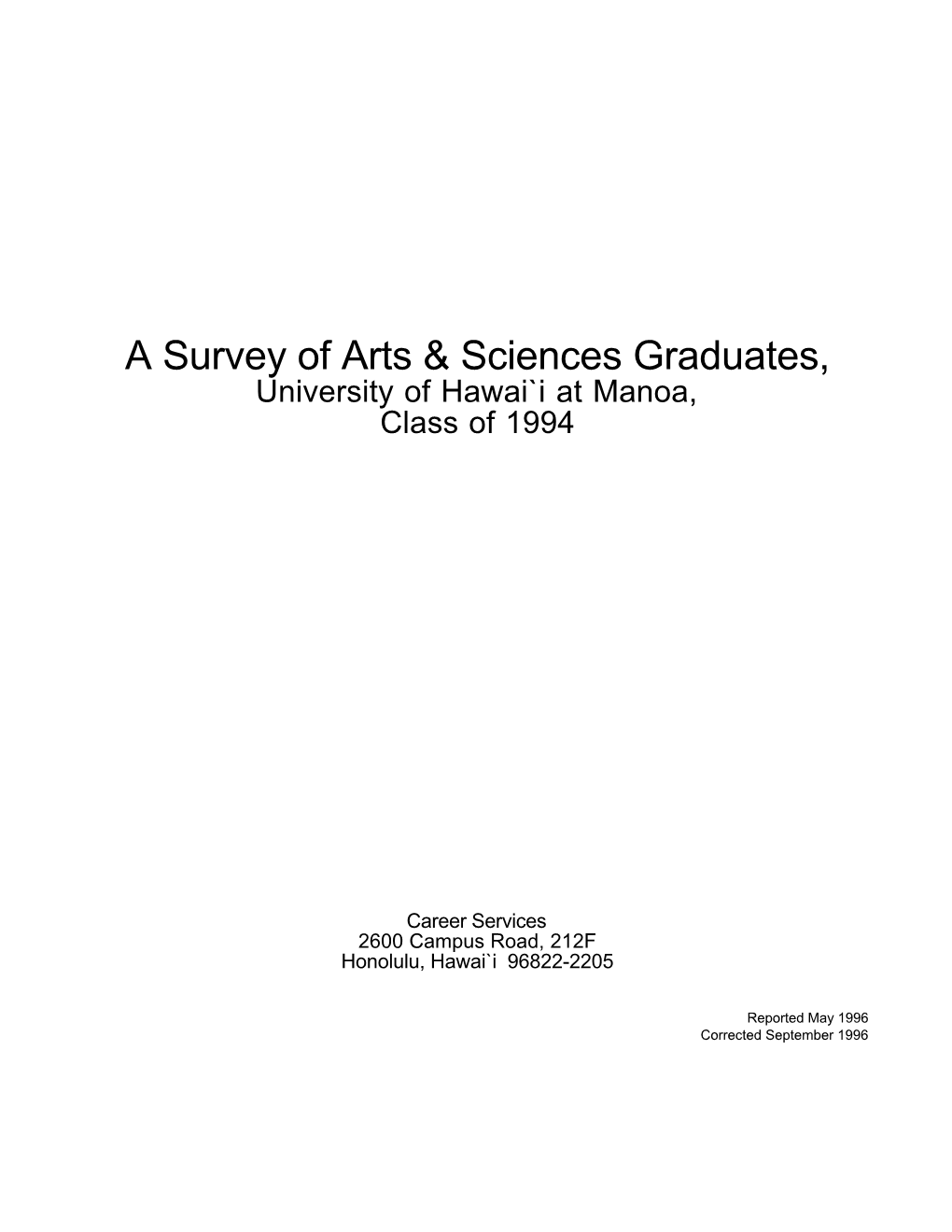 A Survey of Arts & Sciences Graduates