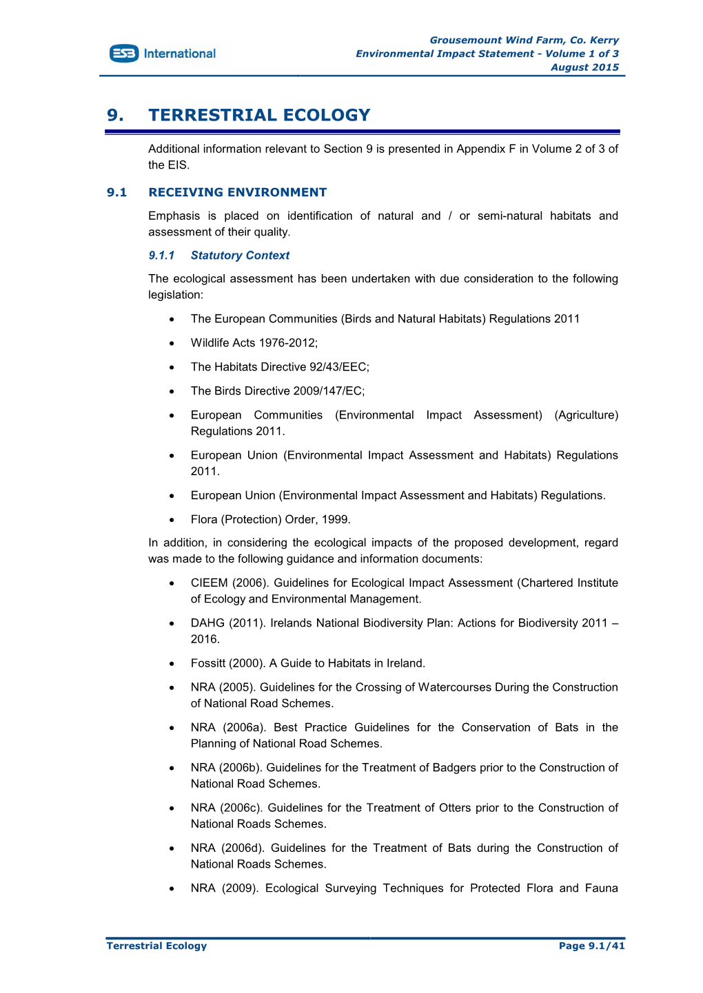 EIS Vol 1 – Section 9 – Terrestrial Ecology