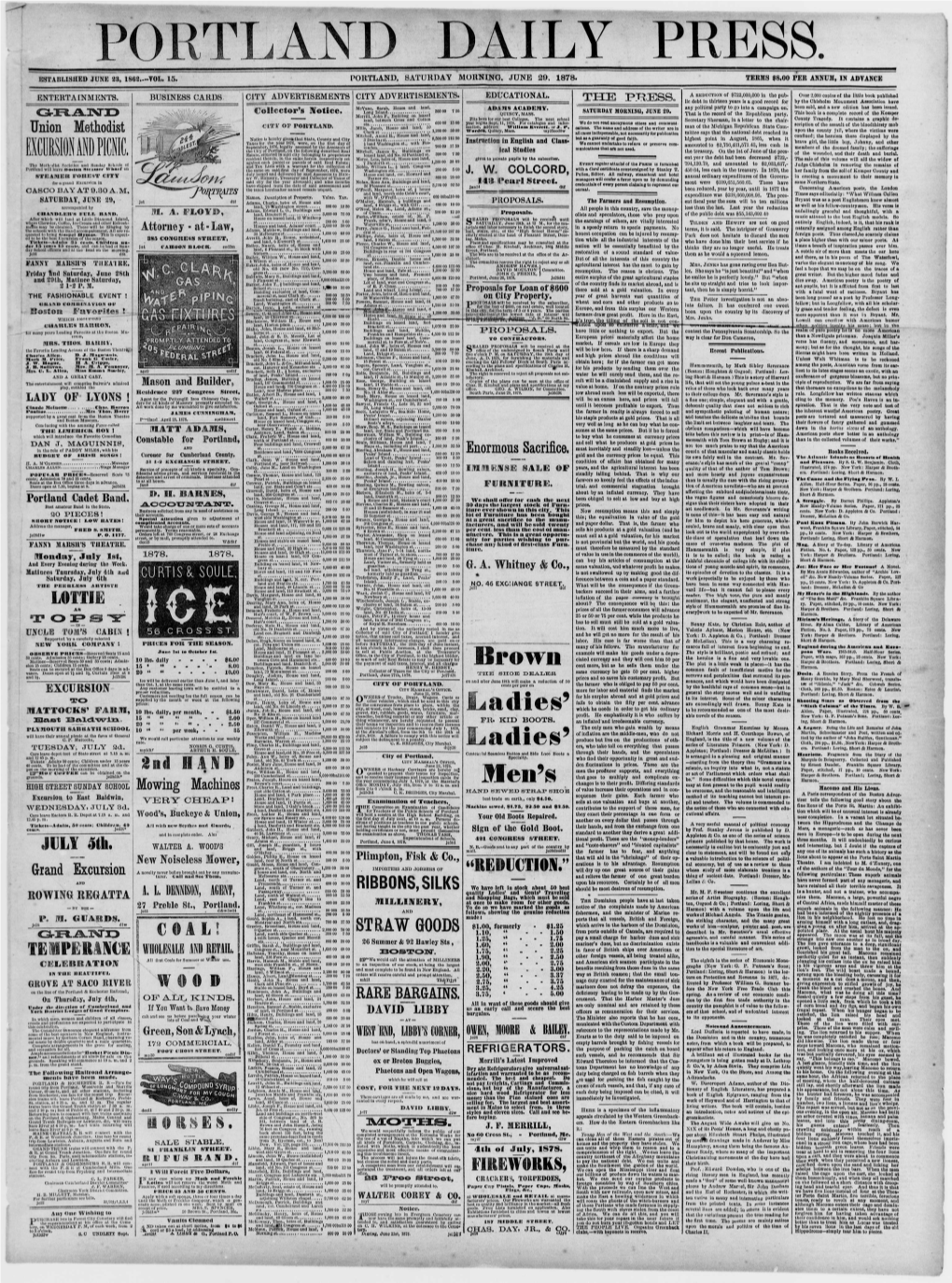 Portland Daily Press: June 29, 1878