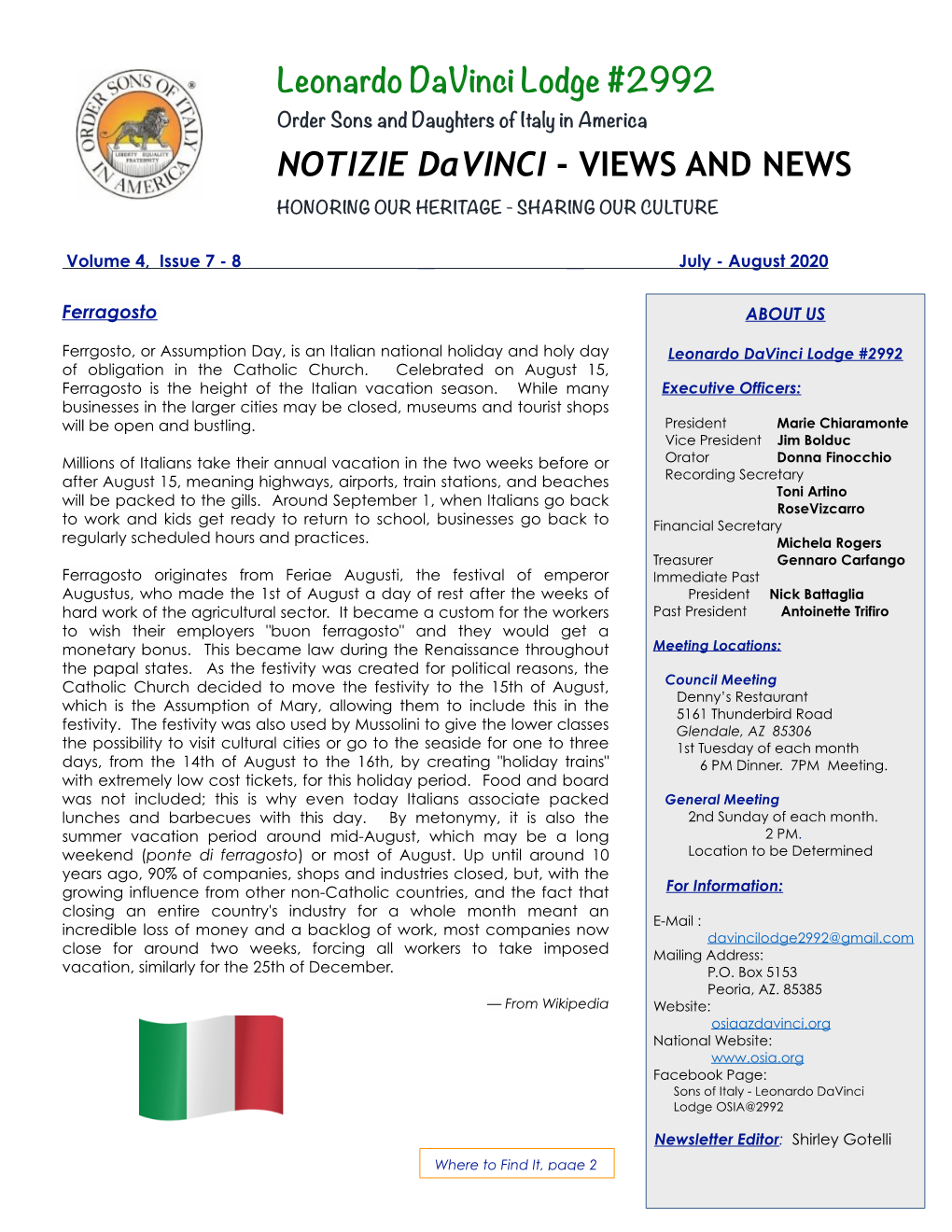 NOTIZIE Davinci - VIEWS and NEWS HONORING OUR HERITAGE - SHARING OUR CULTURE