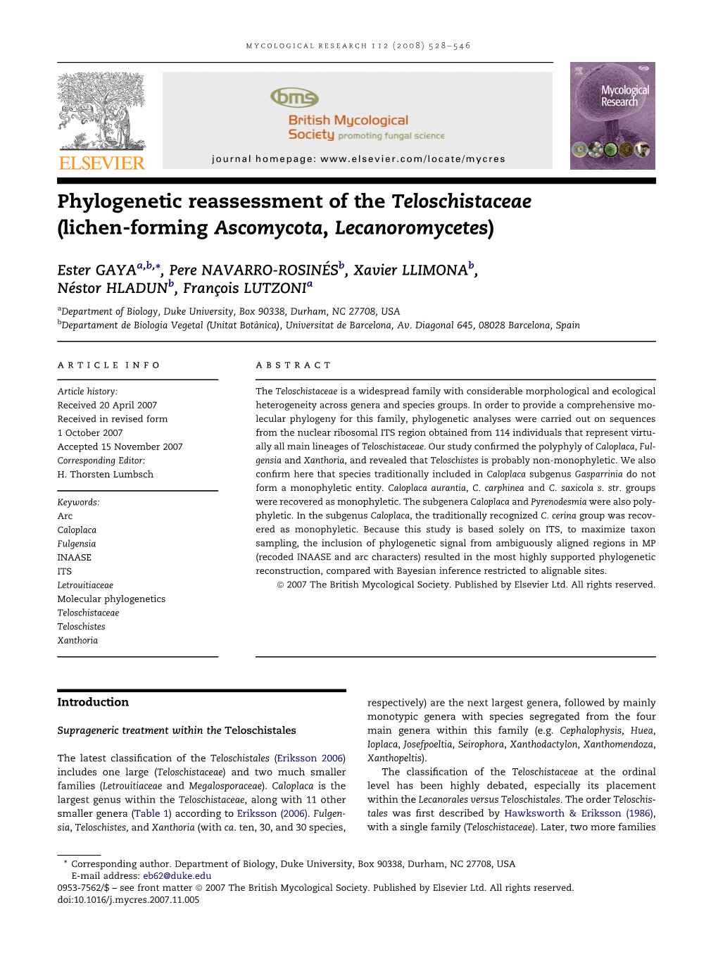 Phylogenetic Reassessment of the Teloschistaceae (Lichen-Forming Ascomycota, Lecanoromycetes)