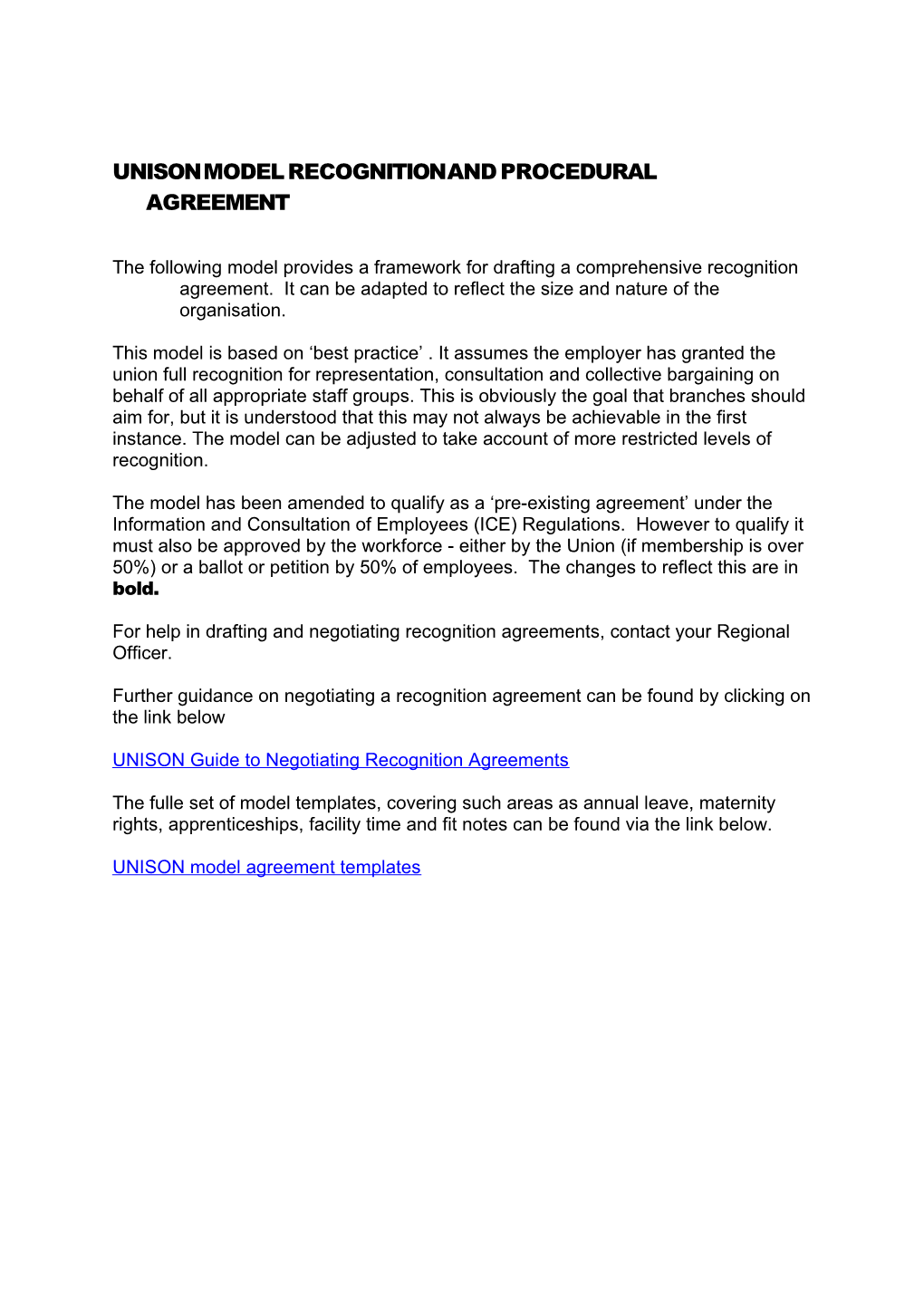 Model Recognition Agreement