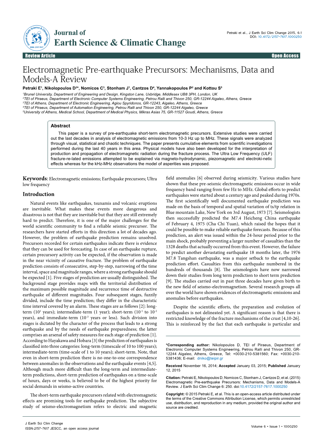 Electromagnetic Pre-Earthquake Precursors