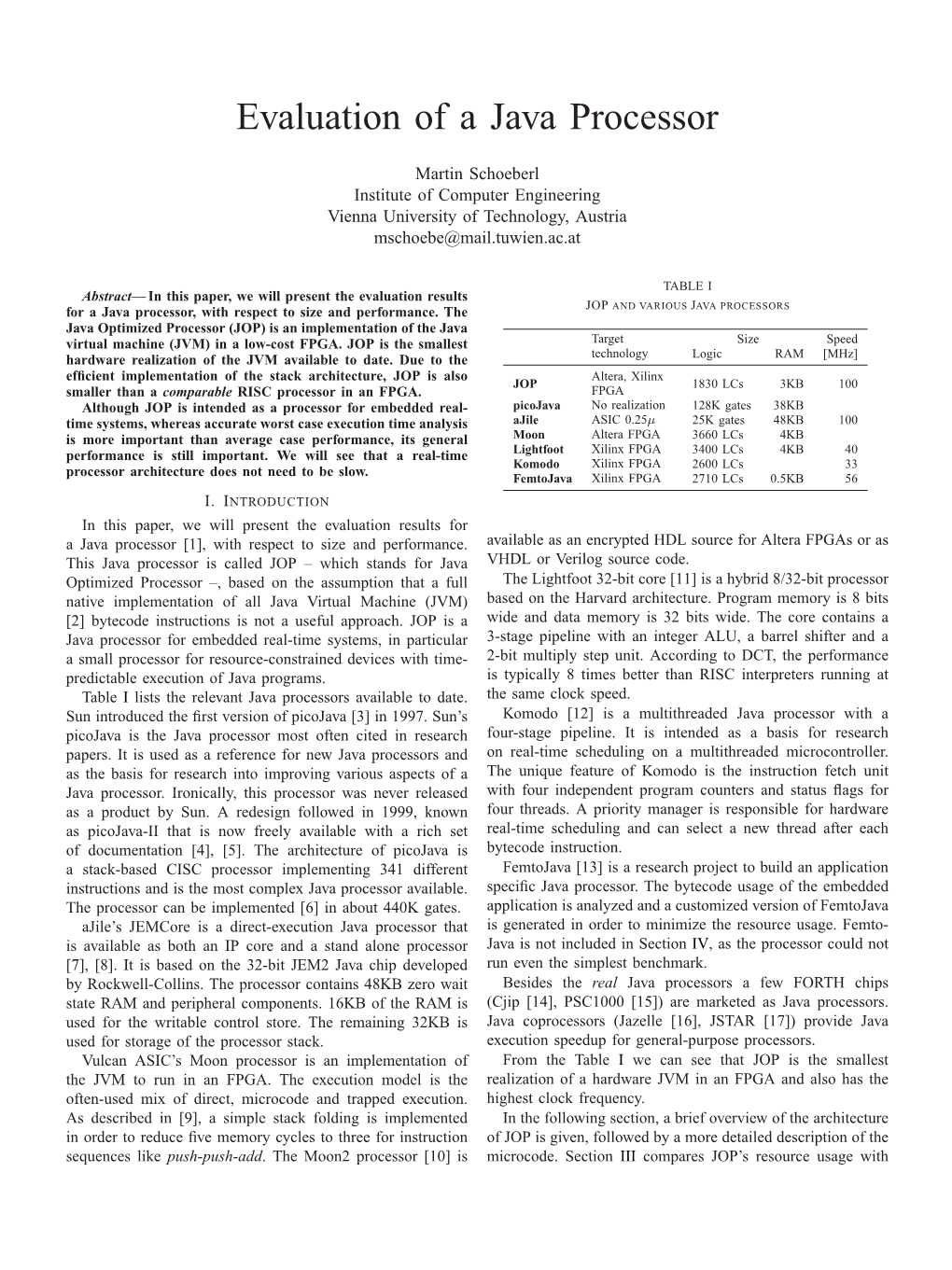 Evaluation of a Java Processor