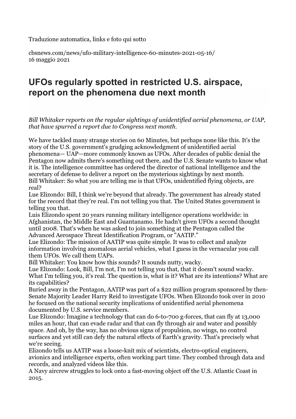 Ufos Regularly Spotted in Restricted U.S. Airspace, Report on the Phenomena Due Next Month