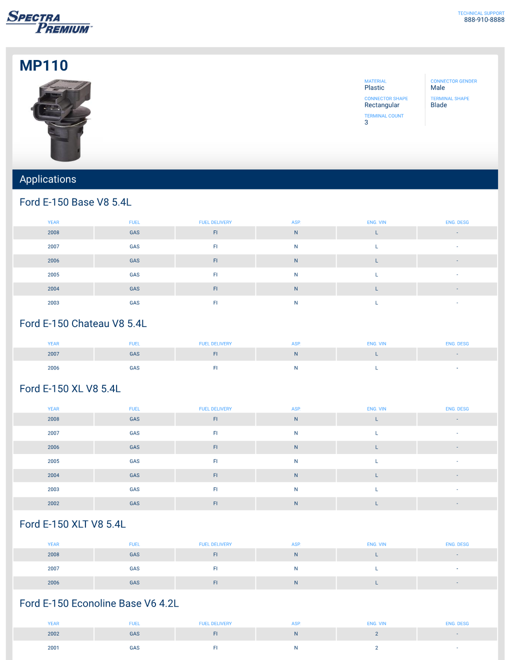 Applications Ford E-150 Base V8 5.4L Ford E-150