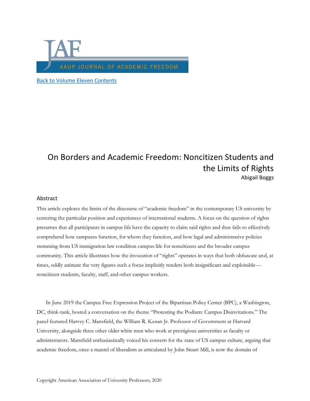 On Borders and Academic Freedom: Noncitizen Students and the Limits of Rights Abigail Boggs