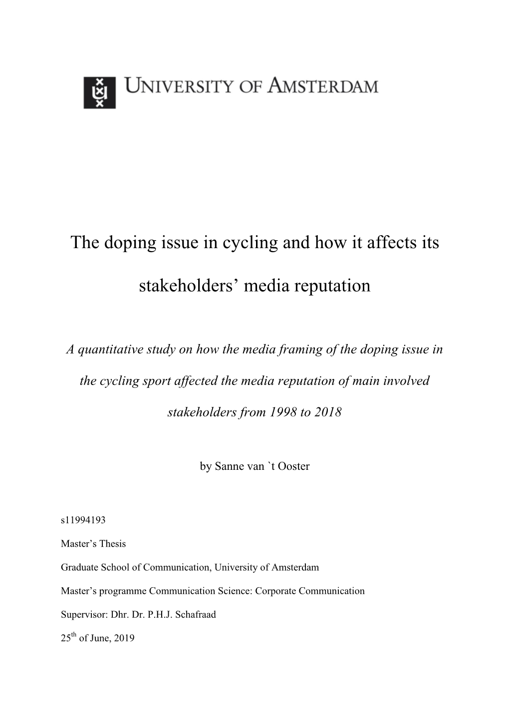 The Doping Issue in Cycling and How It Affects Its Stakeholders' Media