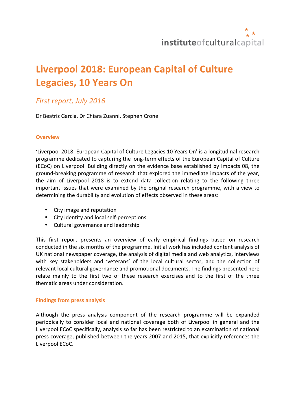 Liverpool 2018: European Capital of Culture Legacies, 10 Years On