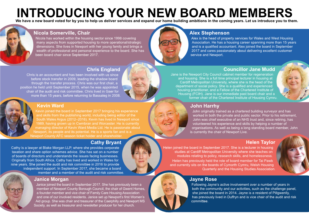 INTRODUCING YOUR NEW BOARD MEMBERS We Have a New Board Voted for by You to Help Us Deliver Services and Expand Our Home Building Ambitions in the Coming Years