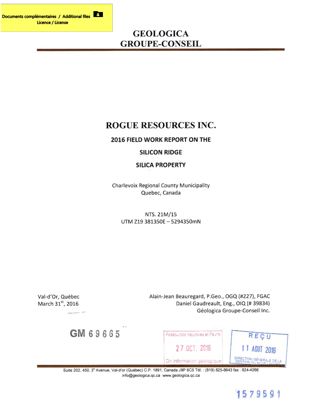 2016 Field Work Report on the Siliconridge, Silica Property