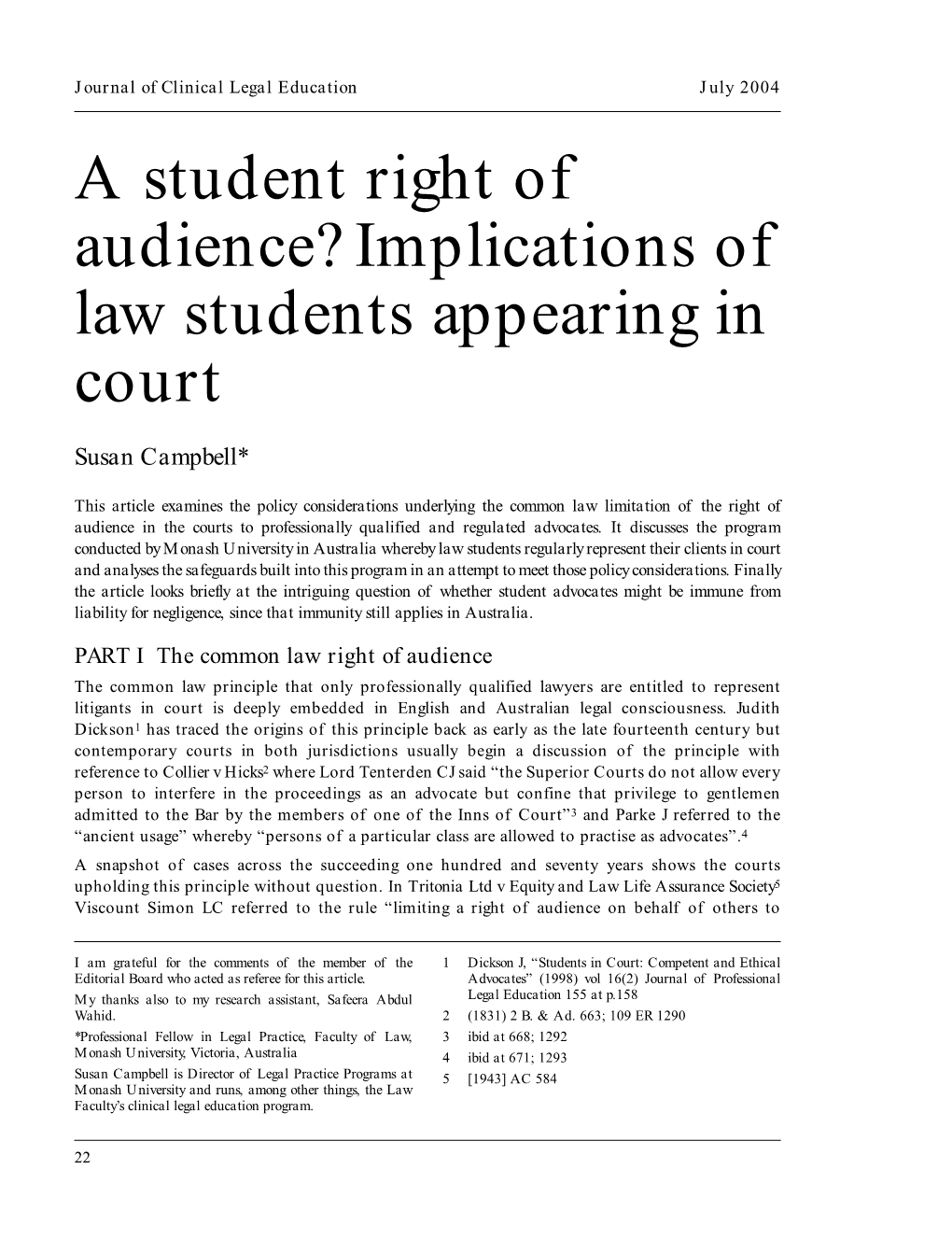 Implications of Law Students Appearing in Court