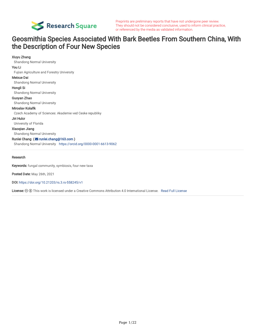 Geosmithia Species Associated with Bark Beetles from Southern China, with the Description of Four New Species