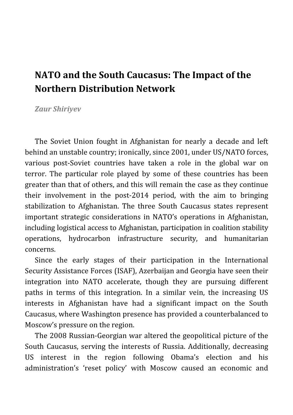NATO and the South Caucasus: the Impact of The