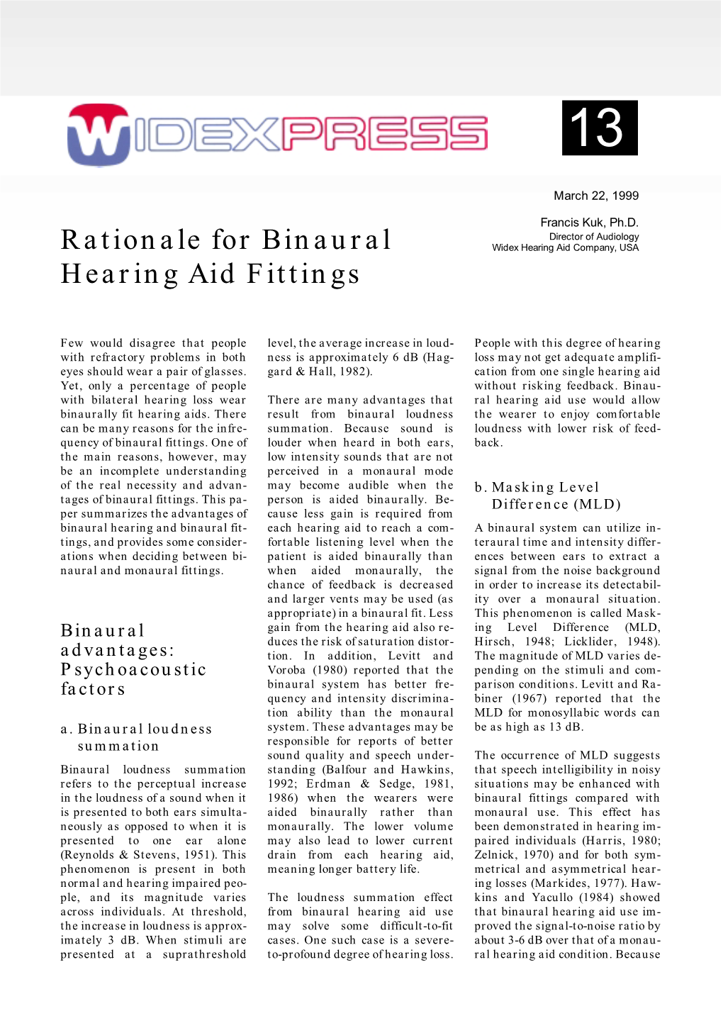 Rationale for Binaural Hearing Aid Fittings