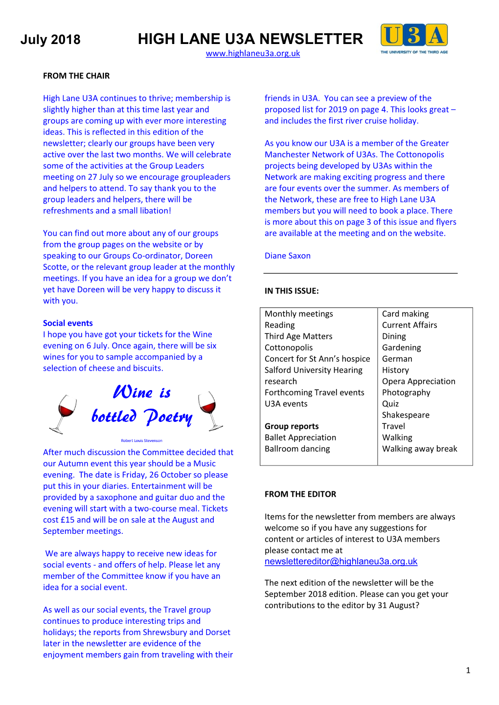 High Lane U3a Newsletter