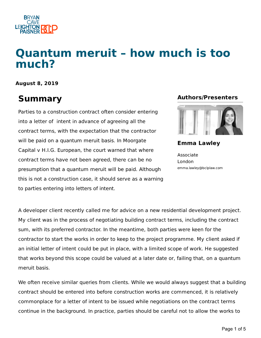 Quantum Meruit – How Much Is Too Much?