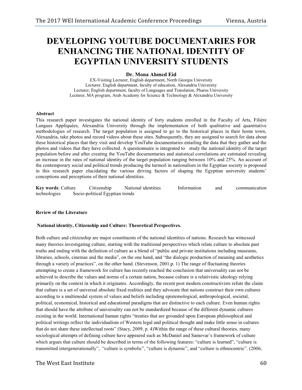 Developing Youtube Documentaries for Enhancing the National Identity of Egyptian University Students