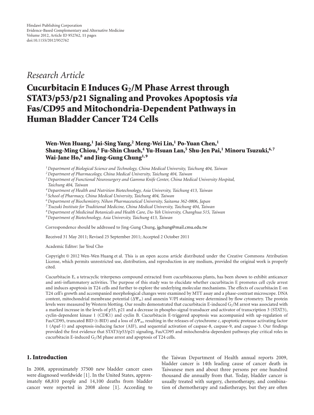 Research Article Cucurbitacin E Induces G2/M Phase