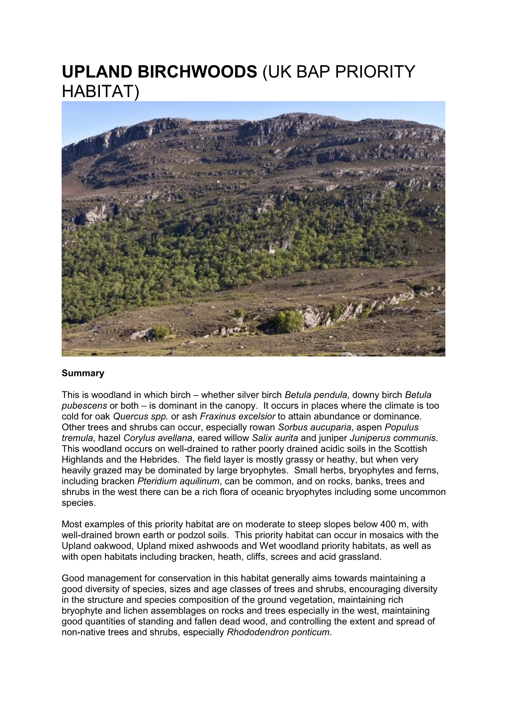 Upland Birchwoods (Uk Bap Priority Habitat)