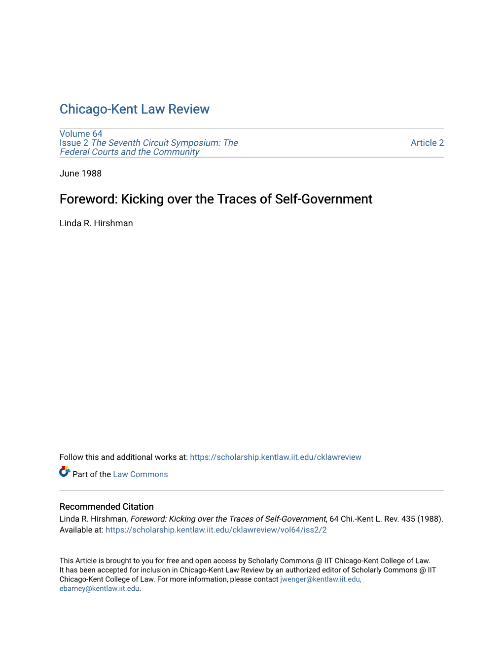Foreword: Kicking Over the Traces of Self-Government