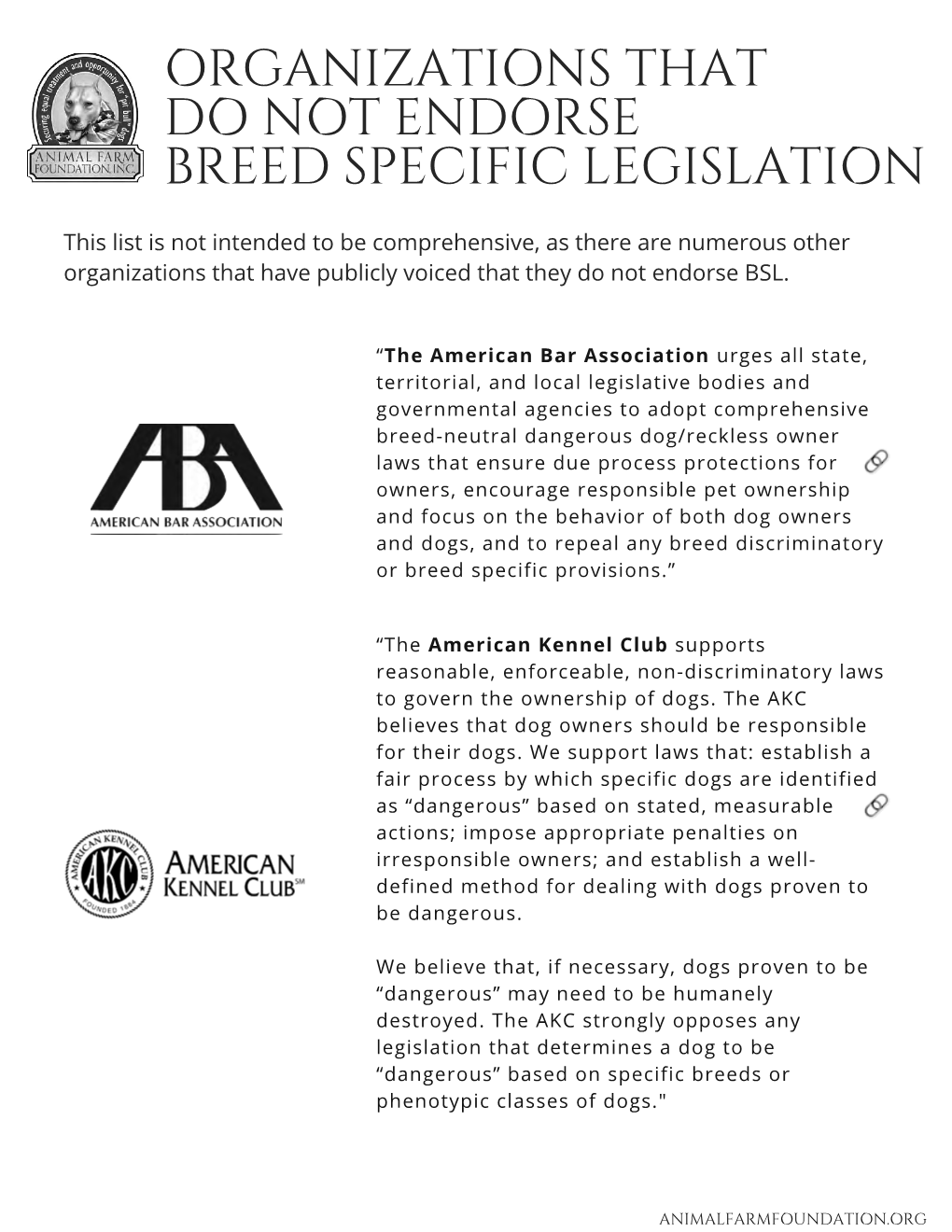 Organizations That Do Not Endorse Breed Specific Legislation